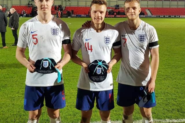 Gateshead duo Jon Mellish (L), Tom White (C) and Greg Olley (R). Photo credit: Gateshead FC