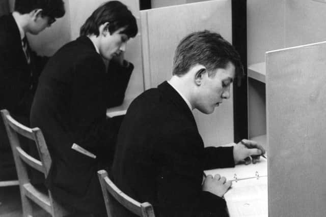 Memory lane social flow   January 1967  

Pupils at South Shields Grammar Technical School for Boys in the new "carol" private study booths, which has been delivered to the Education Committee - the first in the country to be supplied.