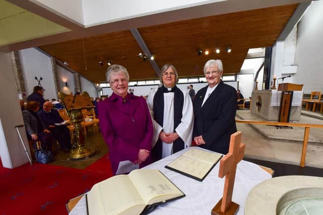 Marjorie Brown former head chaplain, Rev. Gillian Maude and Margaret Wright the final head chaplain before the closure of St Clare's Hospice.