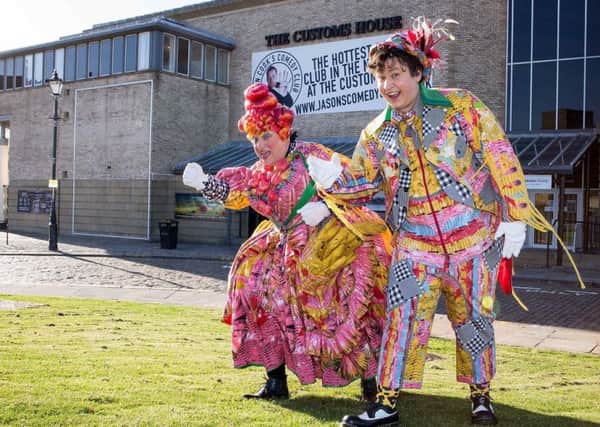 David John Hopper in costume with Ray Spencer as Dame Bella and Arbuthnot, are preparing to take part in the Great North Run.