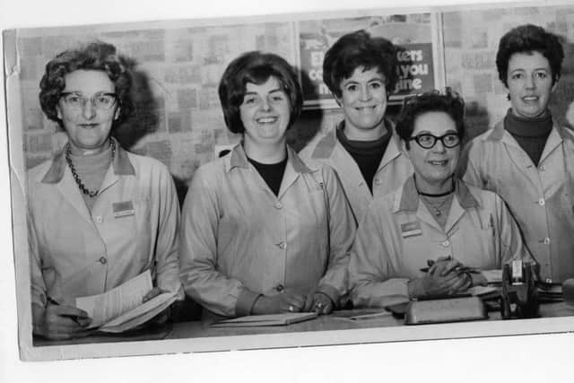 Staff at the new NEEB showrooms in King Street, South Shields, waiting to greet customers in 1970.