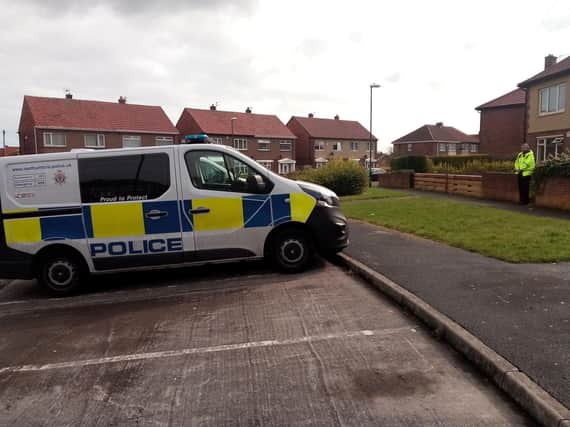 Police at the address in Thames Avenue, Jarrow, where a man's body was found early today.