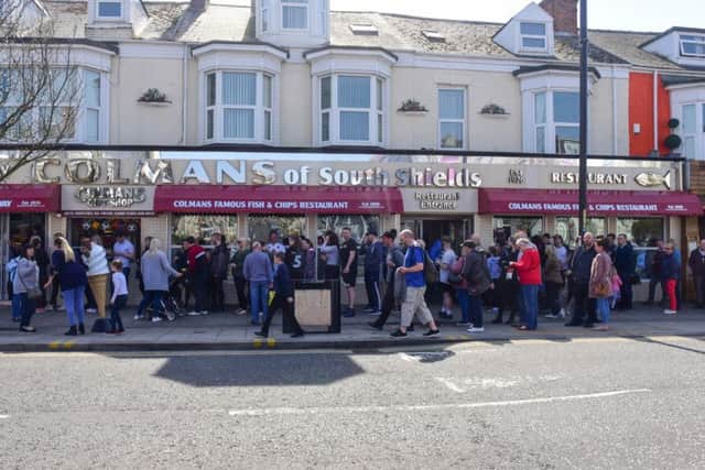 Queues outside Colmans fiish and chip shop on Good Friday in South Shields