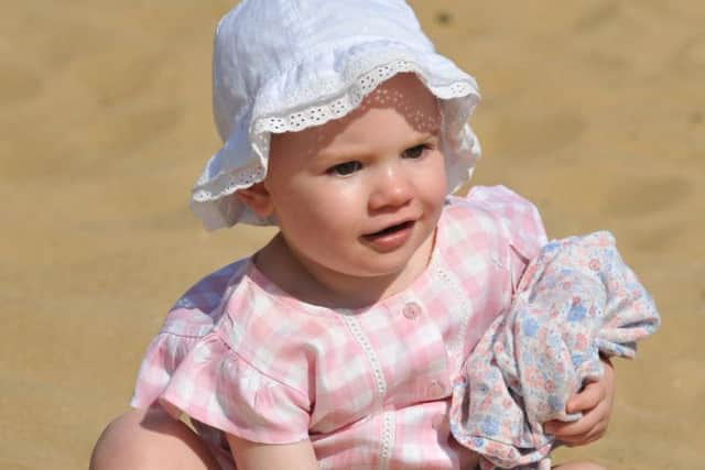 Emily Mullen, 18 months old, enjoying a day at Sandhaven Beach, South Shields.