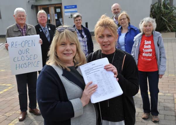 St Clare's Hospice campaigners with their petition outside Monkton Hall, Jarrow.