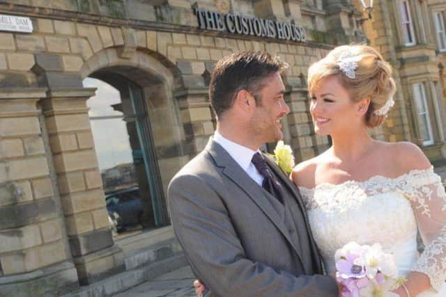 A happy couple at the venue