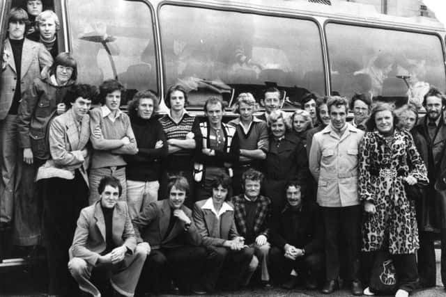 Athletes from South Shields Harriers and Athletic Club and the Jarrow Athletic Club before leaving for Wuppertal in 1976.