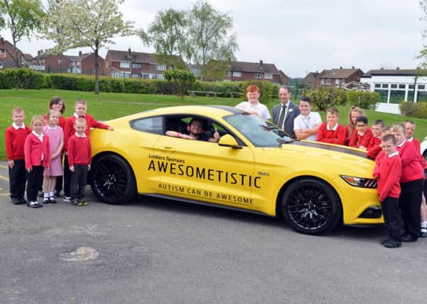 Awesometistic Richard Smith visits Hedworth Primary School in his Ford Mustang.