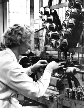 Coil winding a dozen at a time.  An operative work to wire thicknesses of 2,000th of an inch in 1963.