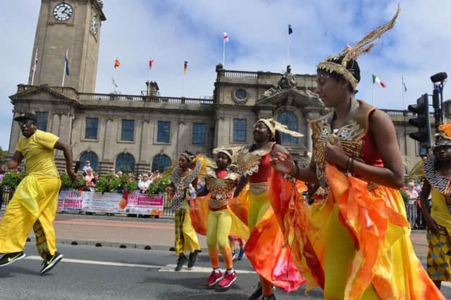 Dancers taking part in last year's parade outside of South Shields Town Hall.