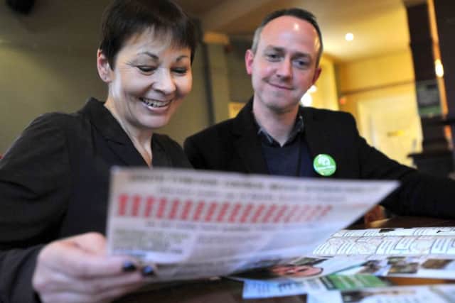 Coun David Francis with Green Party co-leader Caroline Lucas
