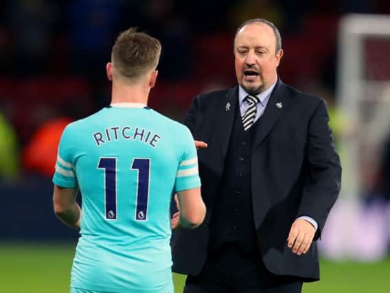 Newcastle United manager Rafa Benitez pictured with midfielder Matt Ritchie