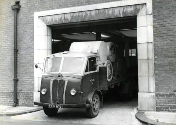 A lorry leaves the Shields Gazette office.