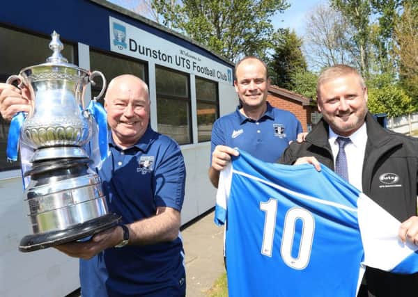(from left) Dunston UTS FC chairman, Malcolm James, Dunston UTS FC development officer, Billy Irwin and business development manager, UTS Group, Mark Nicholson.