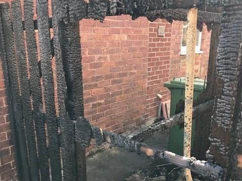 Damage was caused to a fence following a bin fire.
Image by Tyne and Wear Fire and Rescue Service.