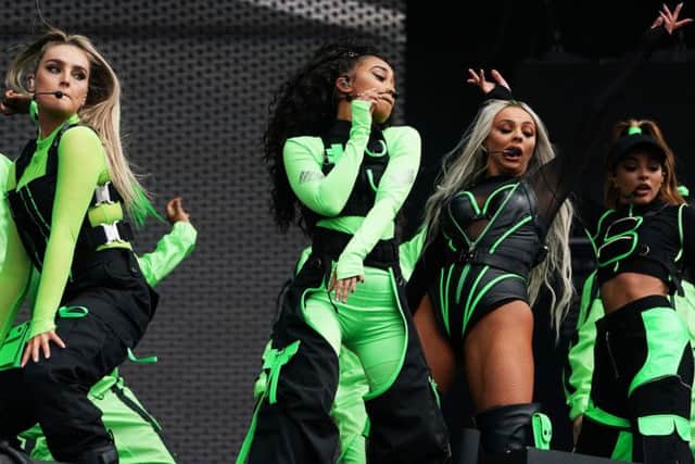 Little Mix strut their stuff at Radio 1's Big Weekend in Middlesbrough. Pic: Owen Humphreys/PA Wire.