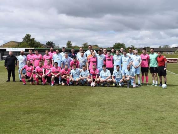 The teams pictured ahead to the game. Photo with thanks to Louise Rowe and the Chloe and Liam Together Forever Trust.