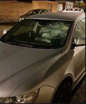 One of the taxis vandalised in South Shields on Monday evening.