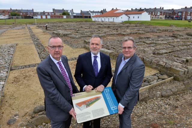 British Museum director Dr Hartwig Fischer, left, at Arbeia with Iain Watson and Bill Griffiths from Tyne & Wear Archives and Museums.