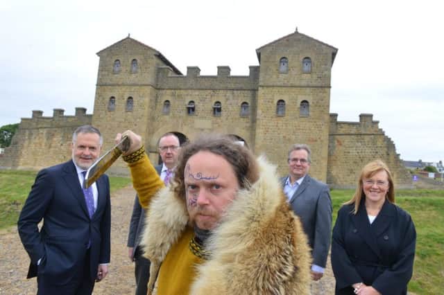 A native Briton welcomes British Museum director Dr Hartwig Fischer, left, to Arbeia Roman Fort. Also pictured are Tyne & Wear Archives & Museums director Iain Watson, head of programmes Bill Griffiths and Tania Robinson of South Tyneside Council.