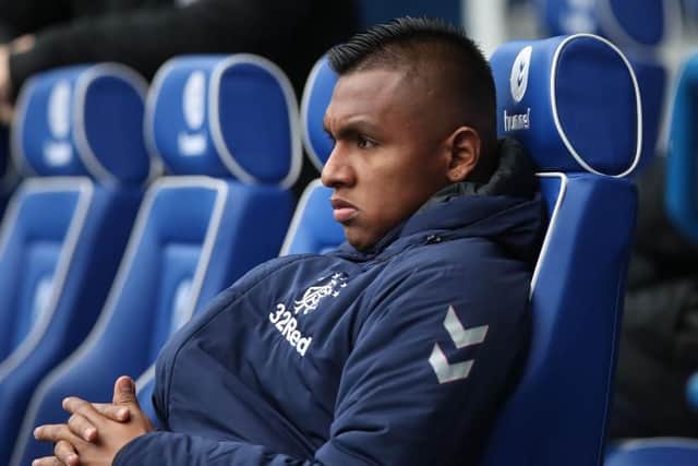 Alfredo Morelos of Rangers is seen prior to the Ladbrookes Scottish Premiership match between Rangers and St Johnstone at Ibrox Stadium on February 16, 2019 in Glasgow, Scotland. (Photo by Ian MacNicol/Getty Images)