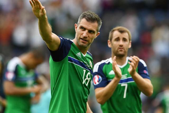 Aaron Hughes playing for Northern Ireland.