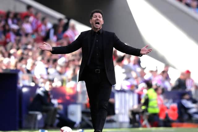 MADRID, SPAIN - APRIL 27: Diego Simeone, Manager of Atletico Madrid during the La Liga match between  Club Atletico de Madrid and Real Valladolid CF at Wanda Metropolitano on April 27, 2019 in Madrid, Spain. (Photo by Gonzalo Arroyo Moreno/Getty Images)