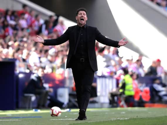 MADRID, SPAIN - APRIL 27: Diego Simeone, Manager of Atletico Madrid during the La Liga match between  Club Atletico de Madrid and Real Valladolid CF at Wanda Metropolitano on April 27, 2019 in Madrid, Spain. (Photo by Gonzalo Arroyo Moreno/Getty Images)