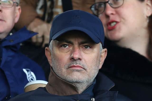 LONDON, ENGLAND - APRIL 13: Jose Mourinho is seen in the stands prior to the Premier League match between Fulham FC and Everton FC at Craven Cottage on April 13, 2019 in London, United Kingdom. (Photo by Clive Rose/Getty Images)