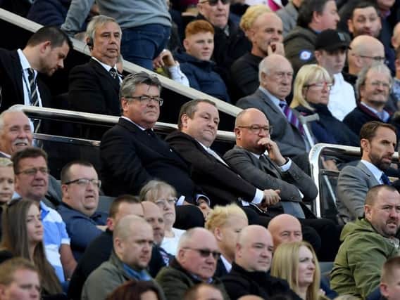 Mike Ashley, owner of Newcastle United watches from the stands during the Premier League match between Newcastle United and Leicester City at St. James Park on September 29, 2018 in Newcastle upon Tyne, United Kingdom.  (Photo by Stu Forster/Getty Images)