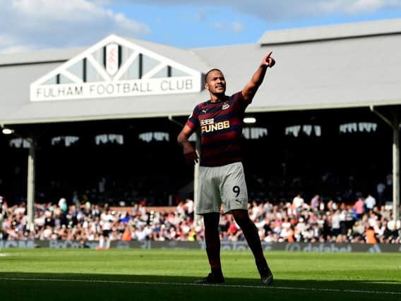 Salomon Rondon of Newcastle United celebrates after scoring his team's fourth goal during the Premier League match between Fulham FC and Newcastle United at Craven Cottage on May 12, 2019 in London, United Kingdom. (Photo by Alex Broadway/Getty Images)