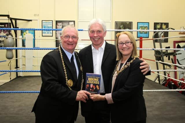 Martyn Devlin, the secretary and coach of Bilton Hall Amateur Boxing Club, with left, the Mayor of South Tyneside, Richard Porthouse, and right, the Mayoress, Patricia Porthouse.
