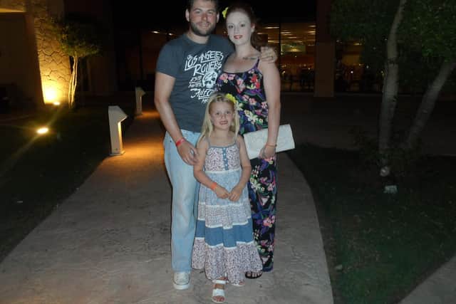 Stacey Wilson, 24, her hubbie Marc, 28, and daughter Ayvah Taylor-Bowes, six.