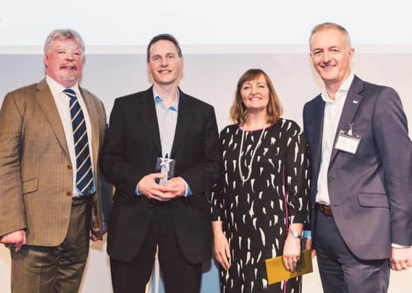 Dr Richard Cooper, second from left, with Falklands veteran Simon Weston, who hosted the awards, Michelle Brown, head of organisational development, Tees, Esk and Wear Valleys NHS Foundation Trust, and Alan Nobbs, senior programme lead, programme delivery & frameworks, NHS Leadership Academy.