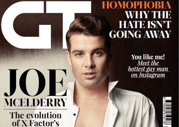 Joe McElderry is on the front cover of magazine Gay Times after doing a topless photo shoot with them. Image credit: Packard Stevens