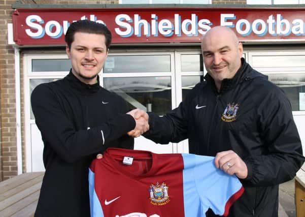 John Grey with South Shields manager Jon King. Image by Peter Talbot.