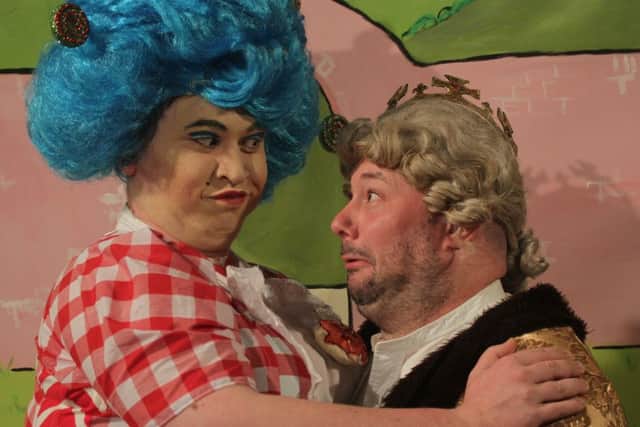 Puss in Boots at the Westovian Theatre. David John Hopper as Dame Doris and Iain Cunningham as King Crumble.