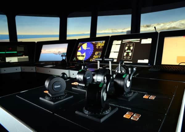 An internal of the marine school's full mission bridge simulator.