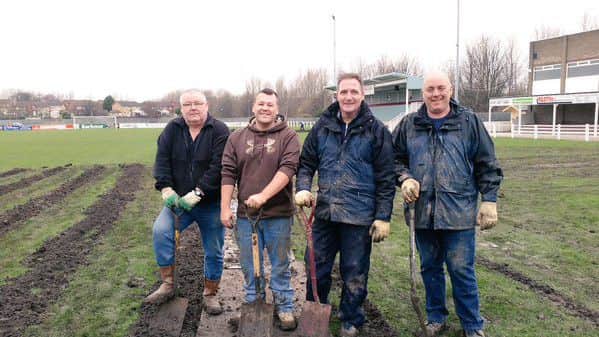 From left to right, volunteers Brian Lawson and Adam Dixon with South Shields commercial manager Colin Docherty and vice-chairman Gary Crutwell.