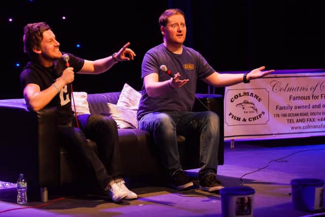 Jason Cook and Chris Ramsey on stage at the Customs House. Picture by Kevin Duffy.