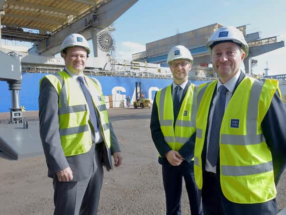 L to R Nolan Gray Business Development Director Port of Tyne, Alasdair Kerr Commercial Director Port of Tyne, Stuart Watts Director International Plywood