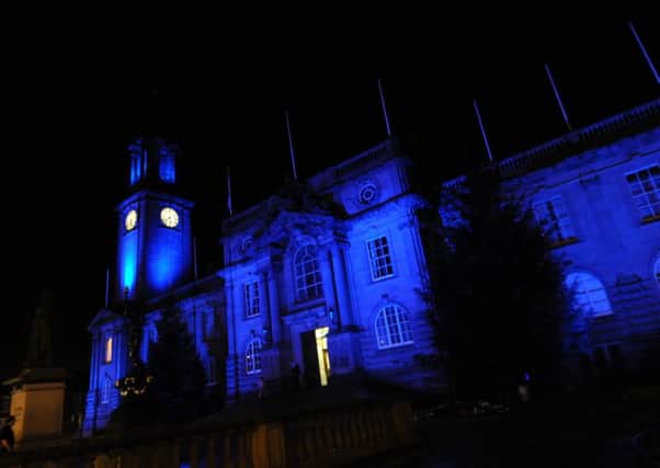 South Shields Town Hall - see here turned blue for World Diabetes Day - will be lit up in purple on Thursday for World Cancer Day.