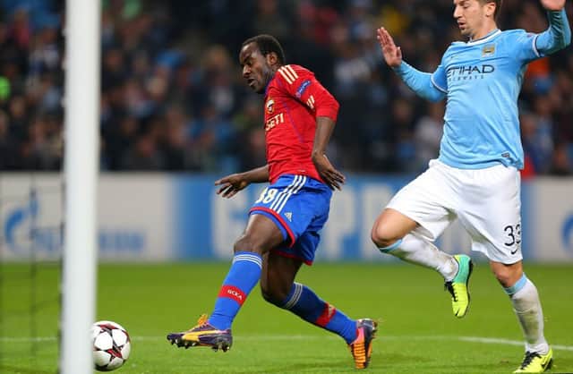 Seydou Doumbia scoring for CSKA Moscow against Man City in the Champions League