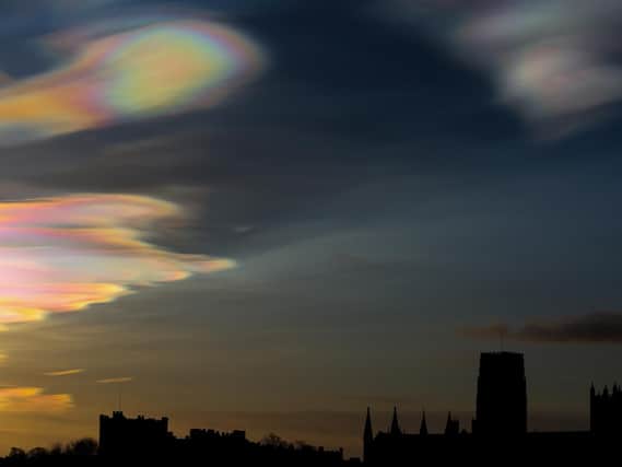 Rare iridescent clouds visible over the skyline of Durham this morning. Picture by Keith Franklin.