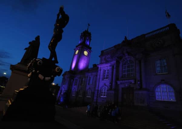 South Shields Town Hall turned purple for World Cancer Day