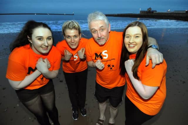 Sponsored swin in Lake Windermere to raise cash for an MS charity From left Shannon Costello, Bethany Ball, Michael Ruff and Hannah Costello
