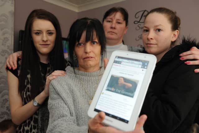 Jennifer Finnigan, and left to right, Kristi Allen, Sharon Potter and Lauren Charlton with the online petition.