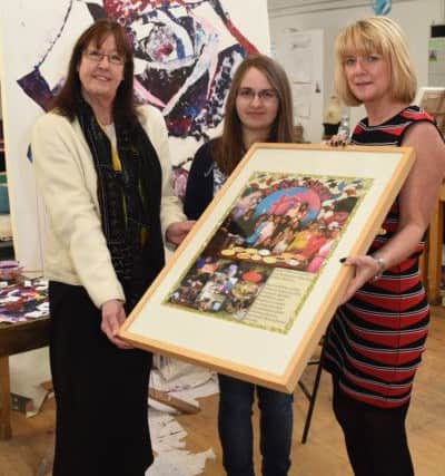 From left, Apna Ghar manager Carol Robertson, artist Sarah Greenall, and Alison Maynard, principal of South Tyneside Colleges Professional and Vocational College.