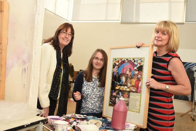 From left, Apna Ghar manager Carol Robertson, artist Sarah Greenall, and Alison Maynard, principal of South Tyneside Colleges Professional and Vocational College.