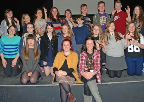 Members of the Customs House Youth Theatre, with Toni McElhatton, front left, and Fiona Martin, front right.